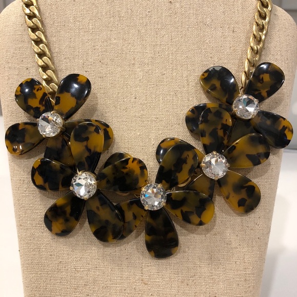 J Crew Tortoise coffee flowers crystal necklace - Picture 1 of 3